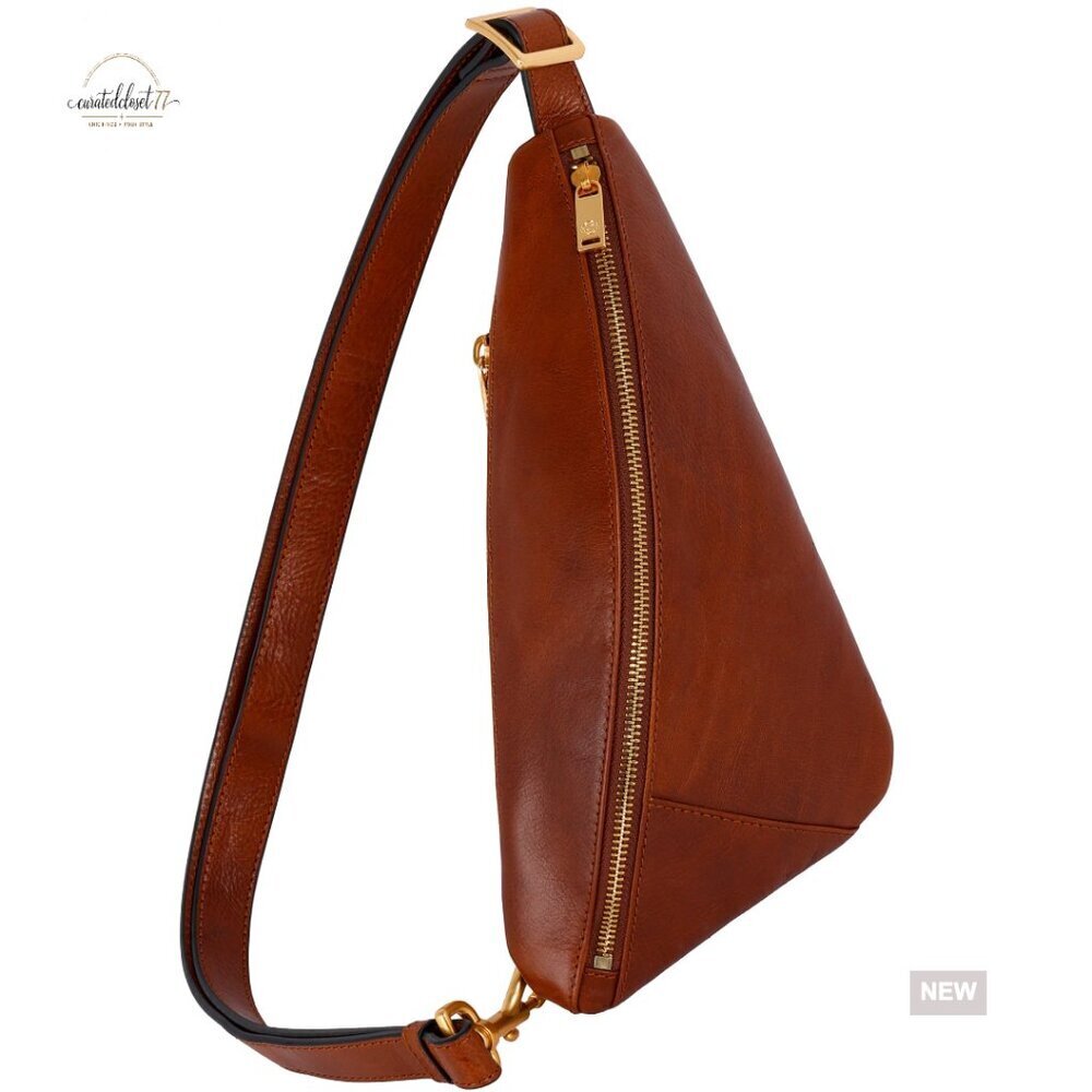 Full-Grain Leather Sling Bag Crossbody Chest Bag Adjustable Strap